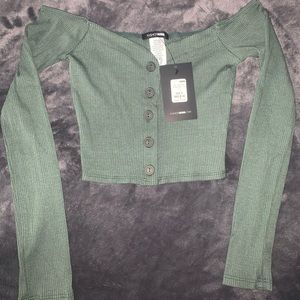 Fashion Nova SMALL olive-green off shoulder top